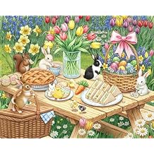 Springbok Easter Picnic 500 Piece Jigsaw Puzzle for Adults Poster Now Included - Spring and Floral Unique Cut Pieces Made in USA