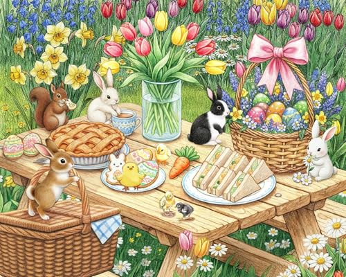 Springbok Easter Picnic 500 Piece Jigsaw Puzzle for Adults – Poster Now Included - Spring and Floral – Unique Cut Pieces – Made in USA
