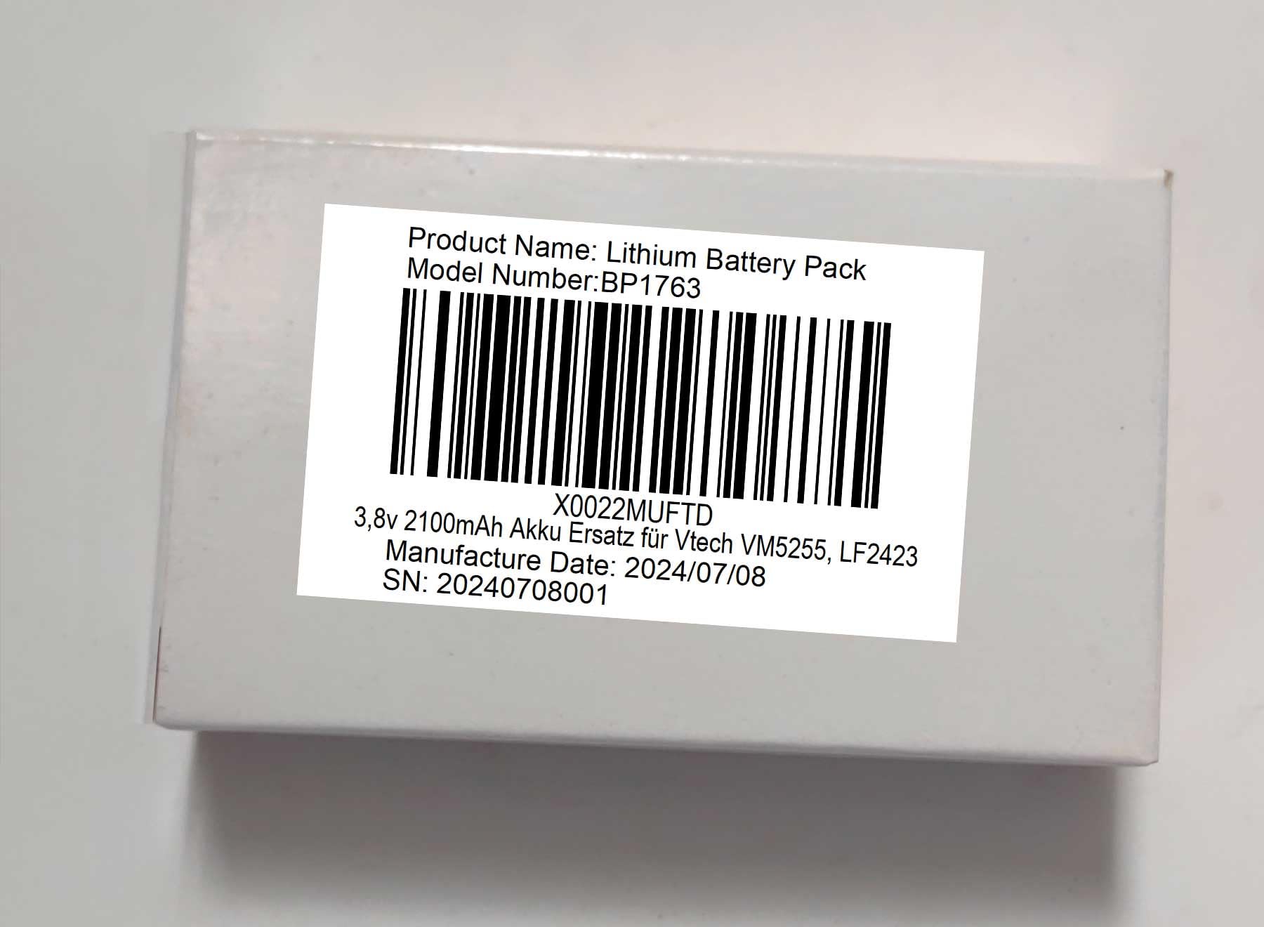 BP1763 - Batteria sostitutiva 3,8 V 2100 mAh per Vtech VM5255, VM5463, RM5754HD, RM5764HD, VM905HD, Leapfrog LF2423 Video Babyphone