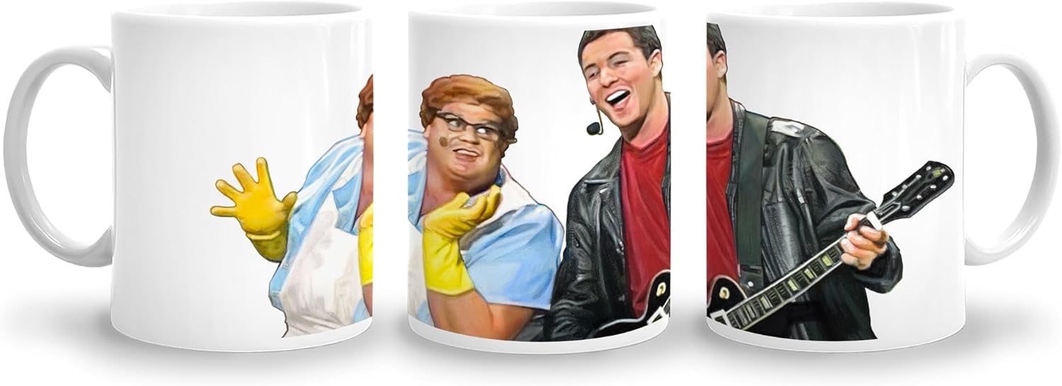 Lunchlady Land SNL Sloppy Joe's Song Funny Coffee Mug, Chris Farley Adam Sandler Fan Art Cup, Movie Lover Gift, Saturday Night Sketch Comedy Colored Pencil Drawing (15 oz. Mug)