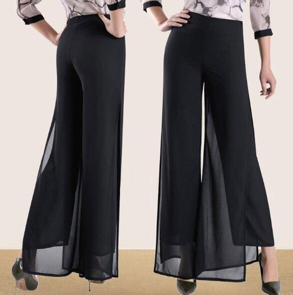 Double Plus Open Womens Chiffon High Waist Palazzo Dressy Pants Flare Elastic Waist Culottes Trousers Pant - Image 3