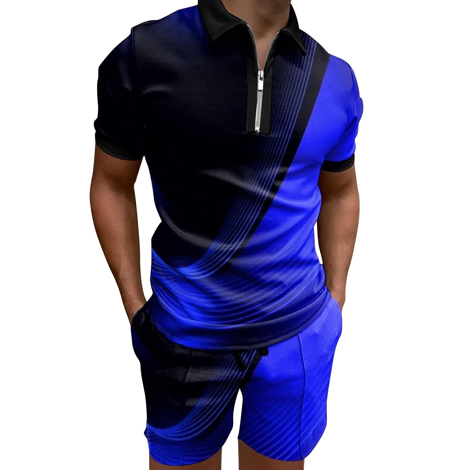 Mens Short Sleeve Casual Shirt and Shorts Sets Two Piece Summer Outfits Zip Tracksuit Set The Jacket