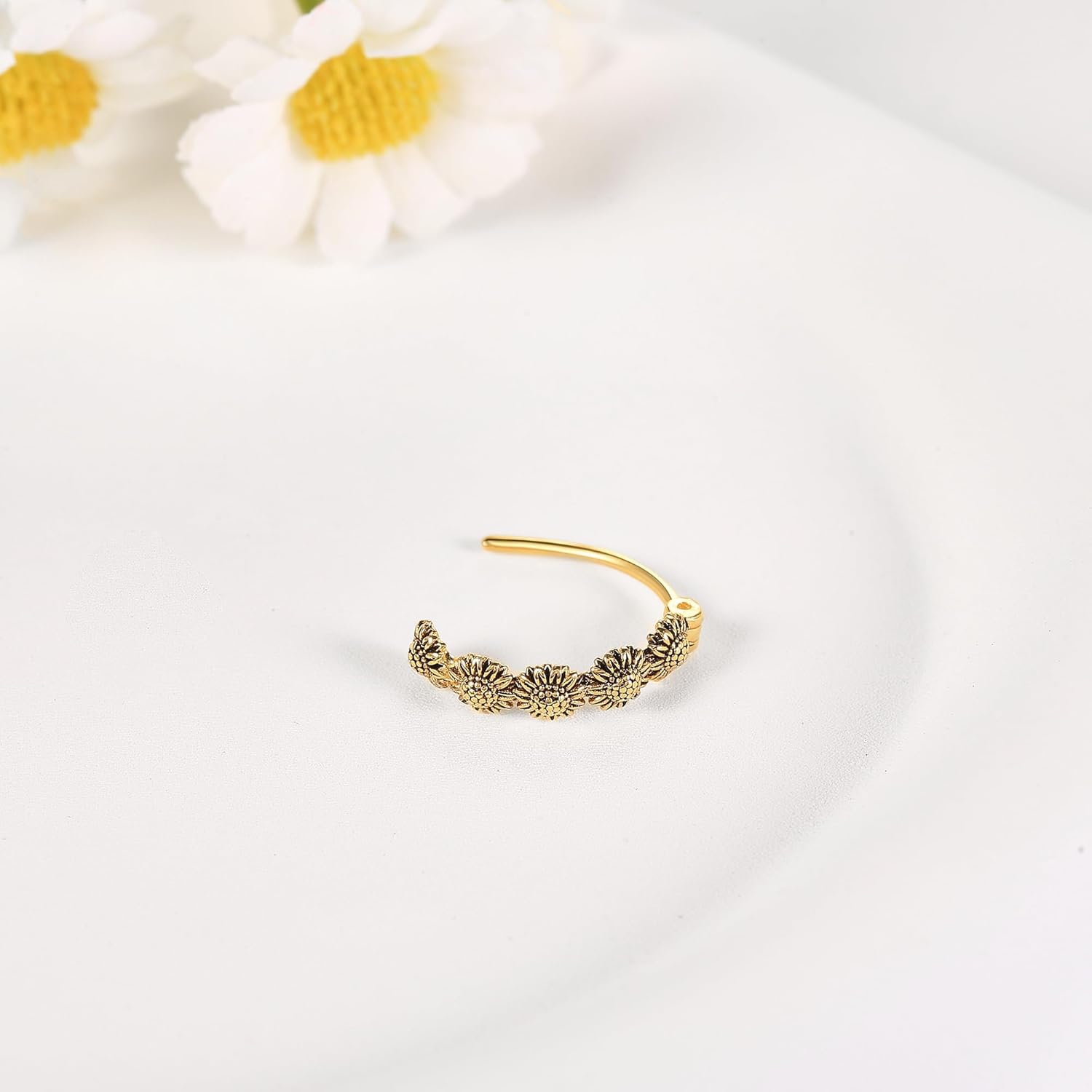 Sunflower Belly Button Ring Sterling Silver Sunflower Clicker Belly Button Hoop 14G Navel Ring Sunflower Jewelry Gifts for Women - Image 3