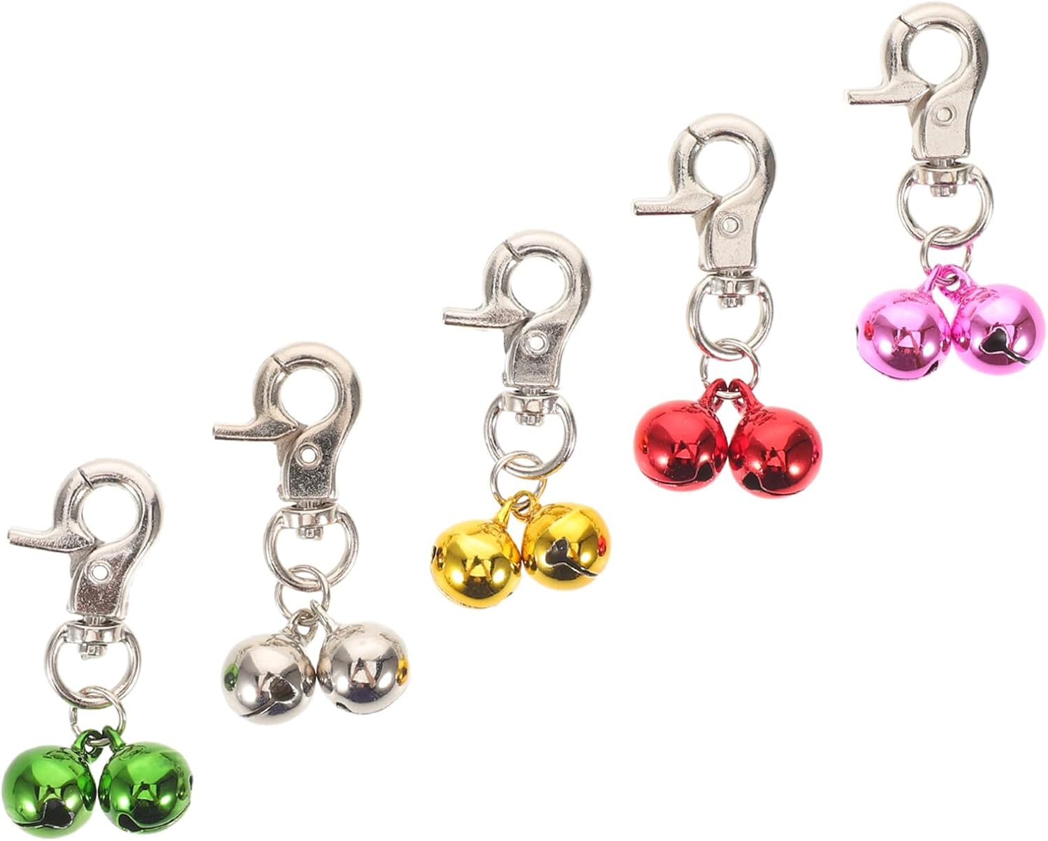 BESPORTBLE 5pcs Colorful Metal Pet Collar Bells Charms with Nickel Plated Dog Buckle for Dogs and Cats, Hanging Ring Bells for DIY Craft, Festival and Party Decoration