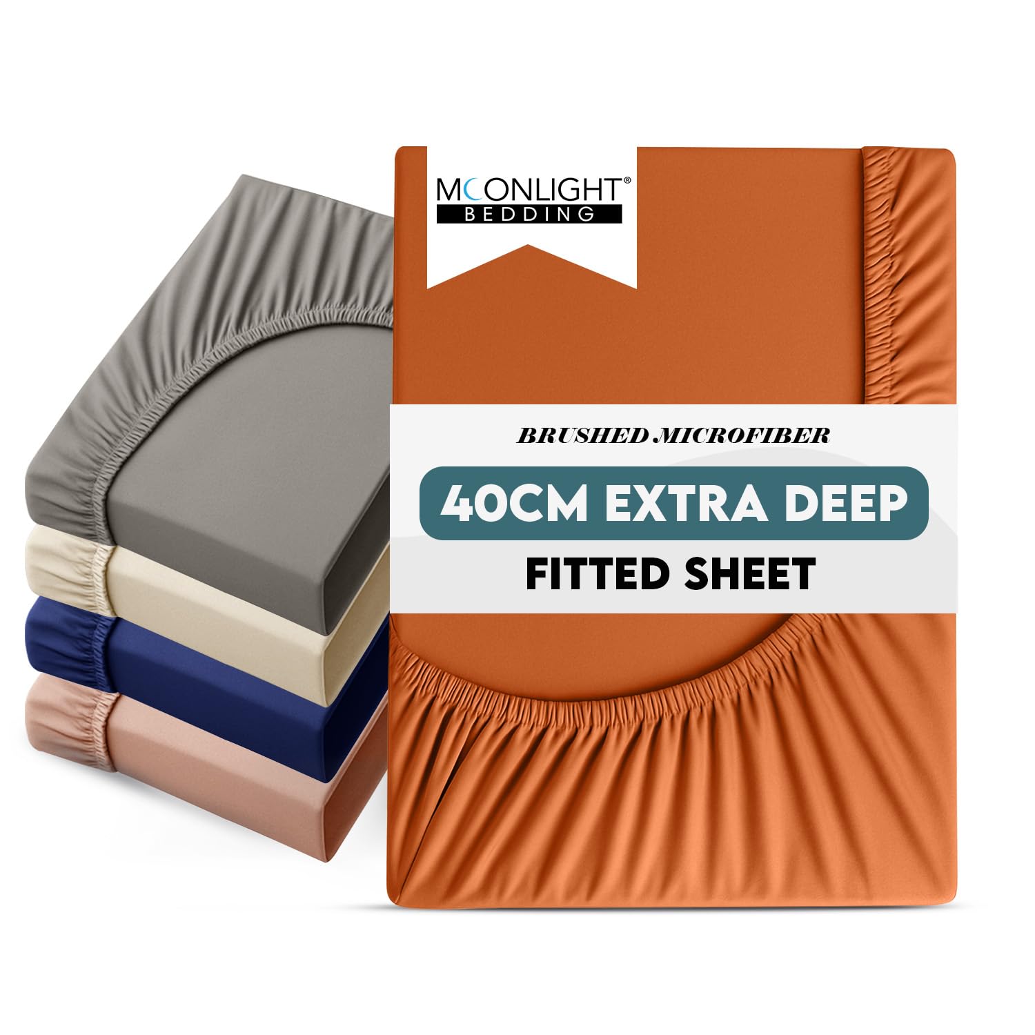 Moonlight Bedding Super King Fitted Sheet 40 Cm (16 Inch) Rust Bed Sheets With Elastic Corners, Easy Care, Soft Brushed Microfiber Fabric, Breathable, Shrinkage & Fade-Resistant Bedsheets