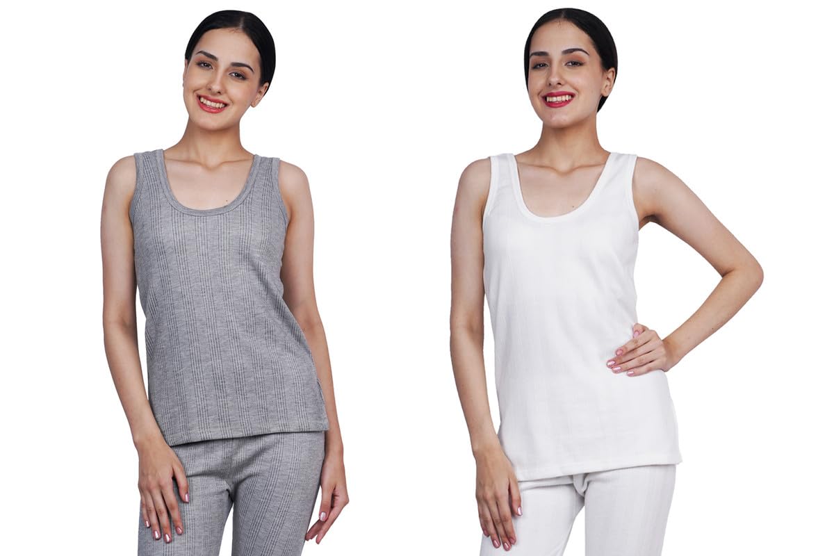 Women Sleeveless Thermal Top White Lite Grey Cotton Blend Innerwear Body Warmer Comfortable Stylish Winter Thermal Wear Warm Inner Top for Ladies Daily Cold Weather Layering-image-40