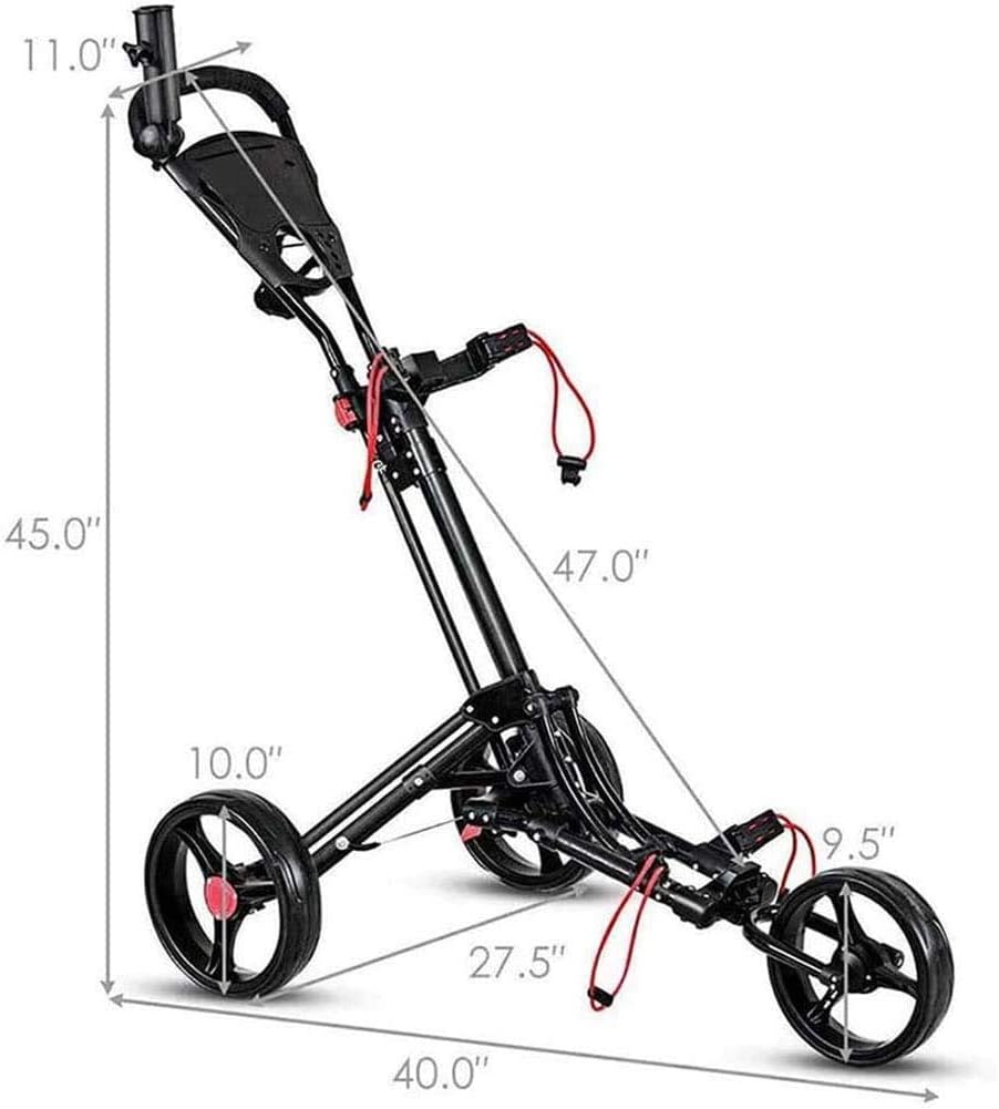 Golf Trolley 3 Wheel 3 Wheel Folding Golf Pull Trolley Golf Push Carts 360 Rotating Front Wheel, with Umbrella Stand, Scorecard Drink Holder