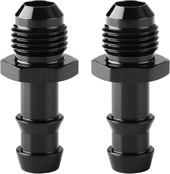 6AN Male Flare to 3/8 Hose Barb Straight Fitting Adapter Aluminum Black 2PCS
