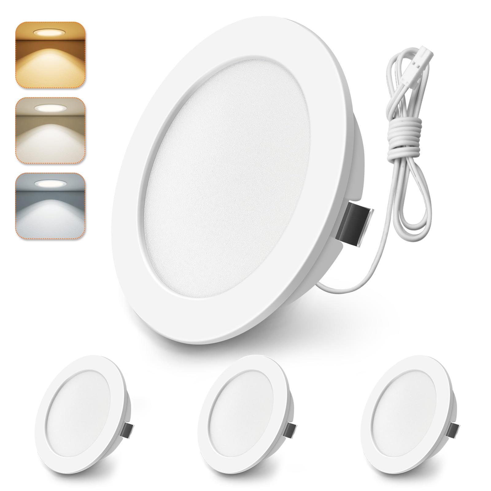 ALUSSO 3 Stück LED Einbaustrahler 12V(Nicht Dimmbar),3000K 4000K 6000K LED Spot 12V,4W 270LM Einbauspots 55-58mm IP44 für Wohnmobil Spiegelschrank Wohnwagen Van Kleiderschrank,Weiß