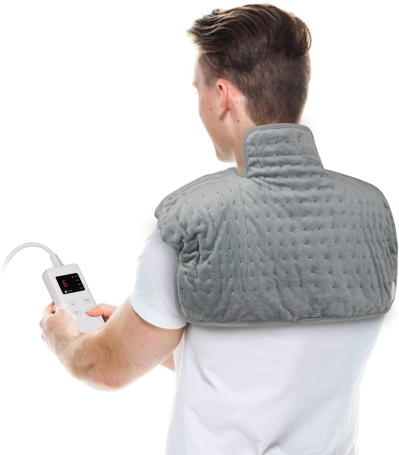 NEZINI Heating Pad, Electric Heating Pad for Back Neck and Shoulders Pain Relief with 6 Heat Settings/Auto Shut Off/Weighted Design,Gifts for Women Men Mom Dad- 21×16 inch, Grey