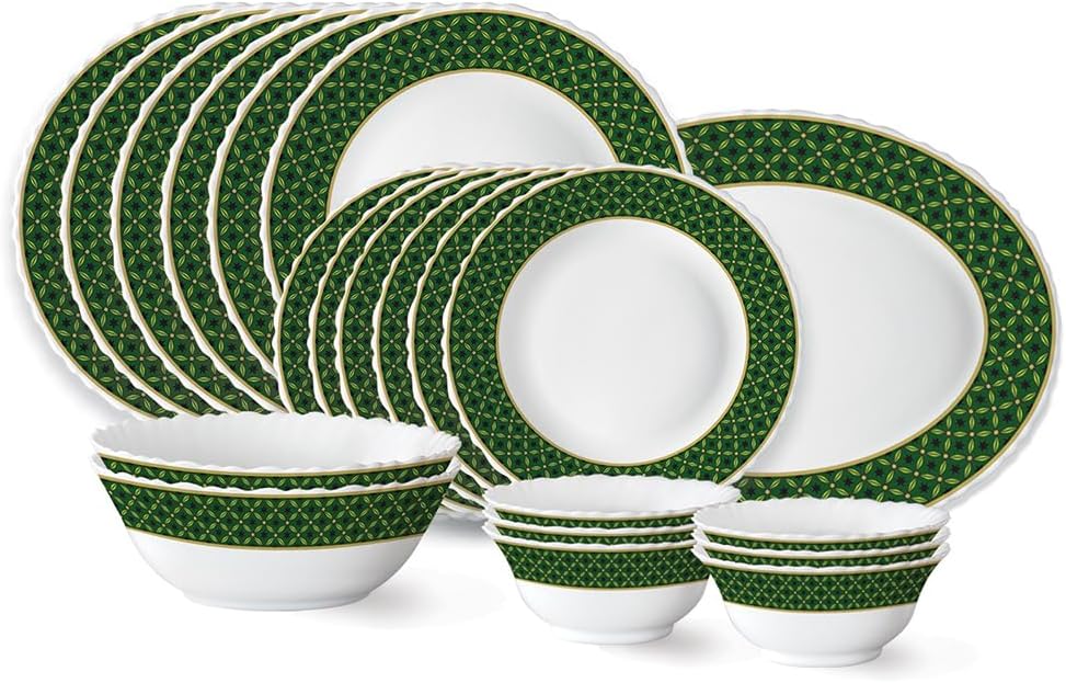 Larah by Borosil Yuri Fluted Series Opalware Dinner Set | 21 Pieces for Family of 6 | Microwave & Dishwasher Safe | Bone-Ash Free | Crockery Set for Dining & Gifting | Plates & Bowls | White