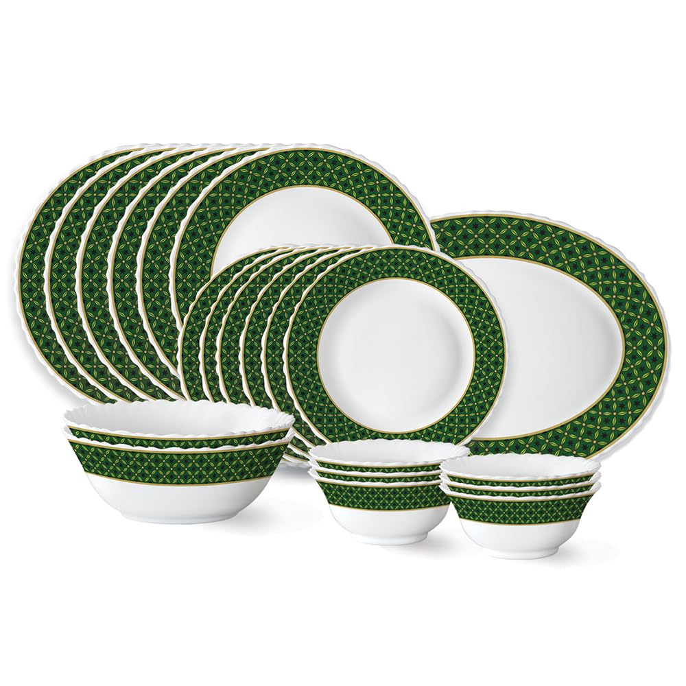 Larah by Borosil Yuri Fluted Series Opalware Dinner Set | 21 Pieces for Family of 6 | Microwave & Dishwasher Safe | Bone-Ash Free | Crockery Set for Dining & Gifting | Plates & Bowls | White