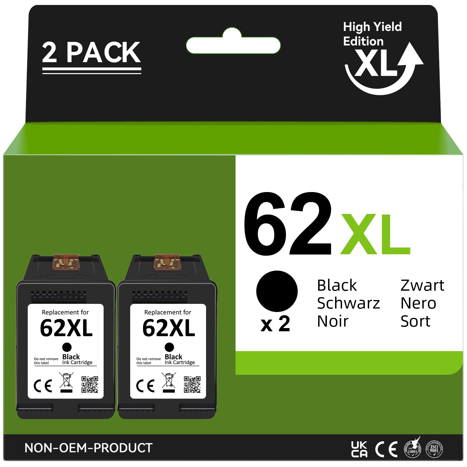 CARTRIGO 62 Noir XL Cartouche, 62 XL Remplacement pour Cartouche Encre HP 62 Noir, Cartouche Imprimante 62XL pour OfficeJet 200 250 5742 5740 Envy 7640 5540 5640 5544 5646 5548 5545 5547
