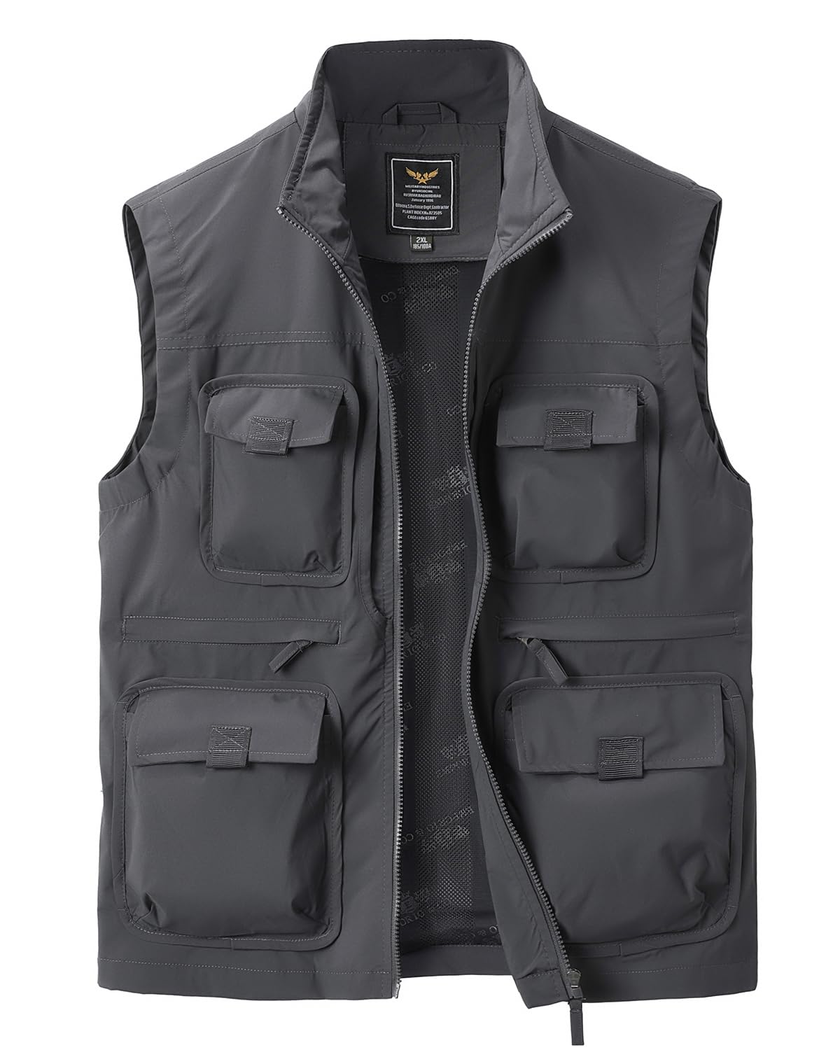 Veste Sans Manches Homme Gilet de Pêche avec Grandes Poches Col Montant Plein Air Golf Gilets pour Photographie Randonnée Escalade