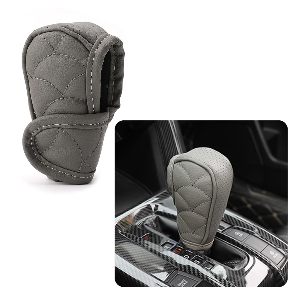 Leather Gear Shift Cover with Breathable Design,Fashionable Shift Knob Cover for Car Decor,Universal Car Accessories Interior Gear Shift Knob Cover Protect Shift Knob (Gray)