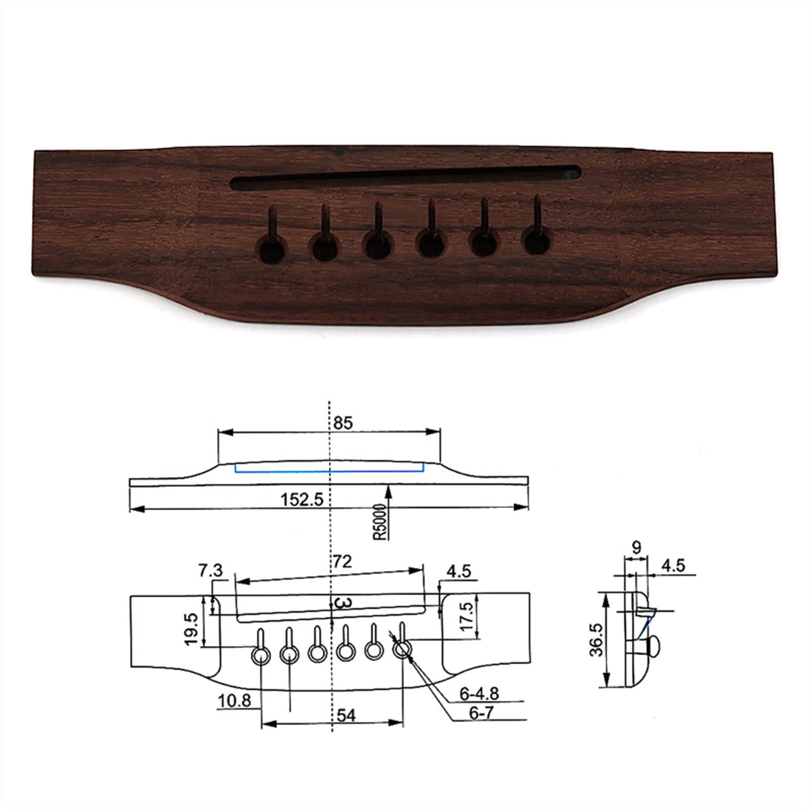 Accesorio repuesto puente Código De Guitarra Acústica Popular Puente De Guitarra Código Inferior Accionamiento Inferior Cuerda De Tracción Placa De Cuerda Código De Xilófono Rosa (Color : 3/4)
