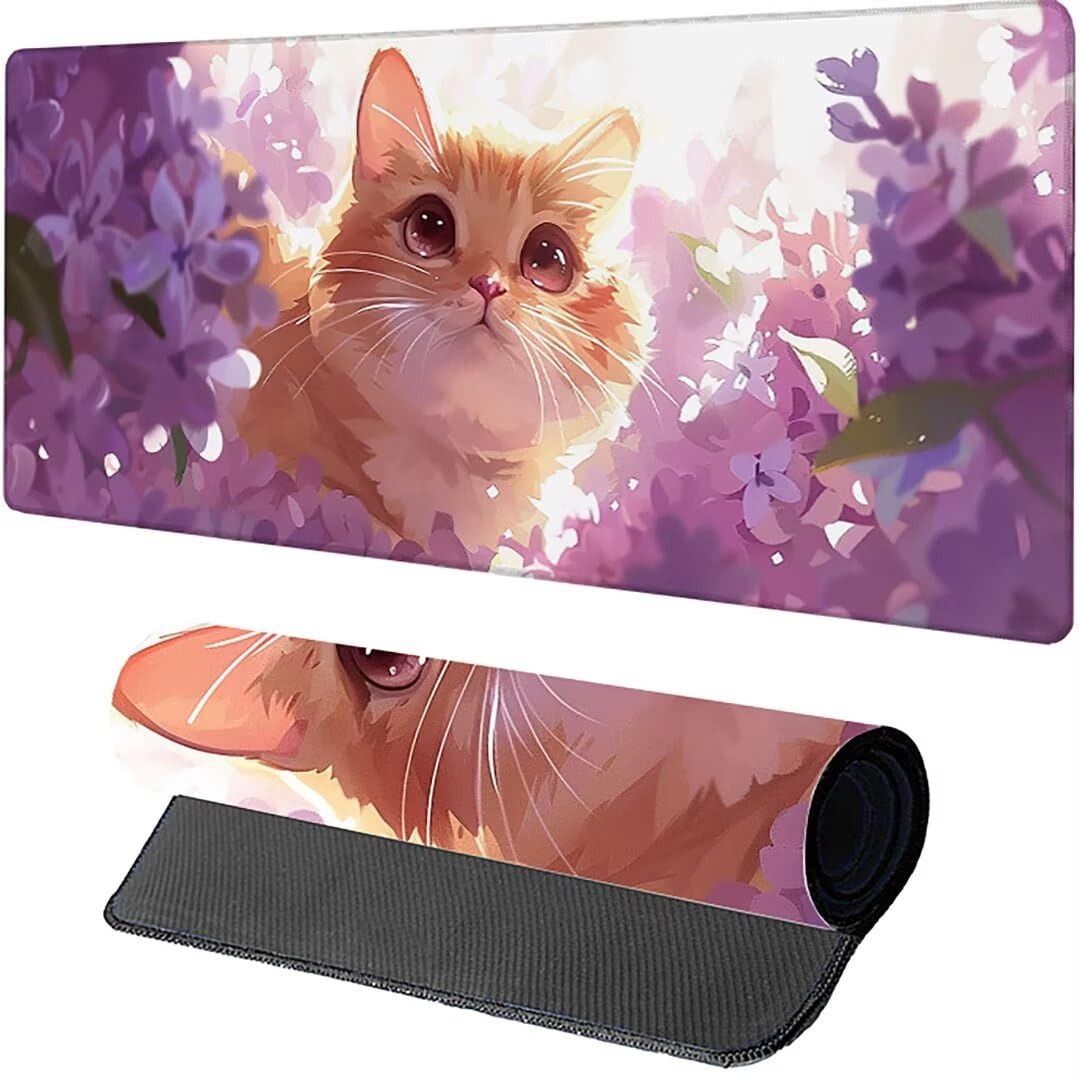 Excel Shortcut-Tasten-Mauspad - erweitertes großes 1200 x 600mm XL-Spickzettel-Gaming-Mauspad | PC-Büro-Tabellenkalkulation-Tastaturmatte | rutschfeste genähte Kante Gelb Katze
