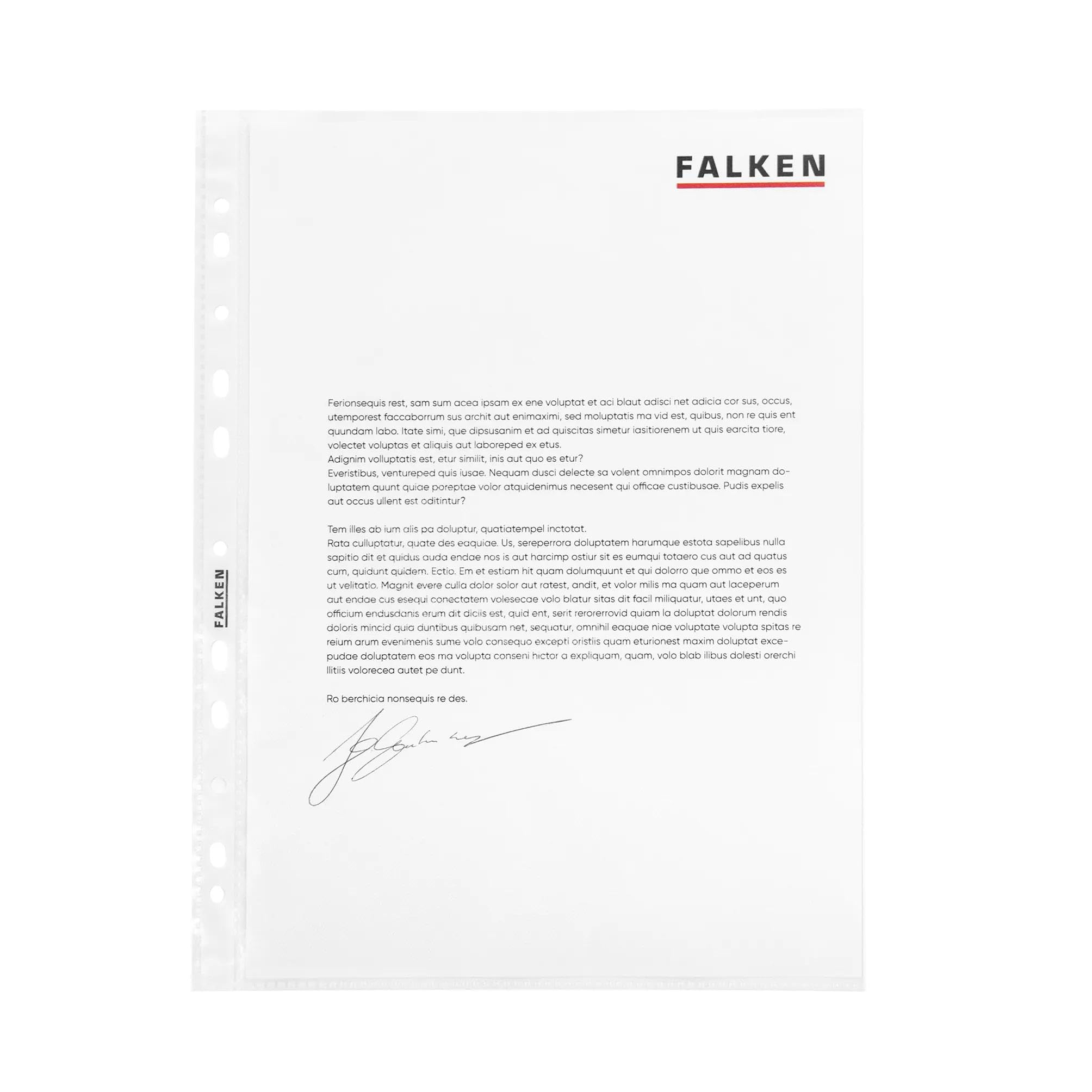 FALKEN 100 Pack Standard PP Plastic Brochure Pockets, A4, Grained, Transparent, With Hole Edge Reinforcement, Euro Punch Holes