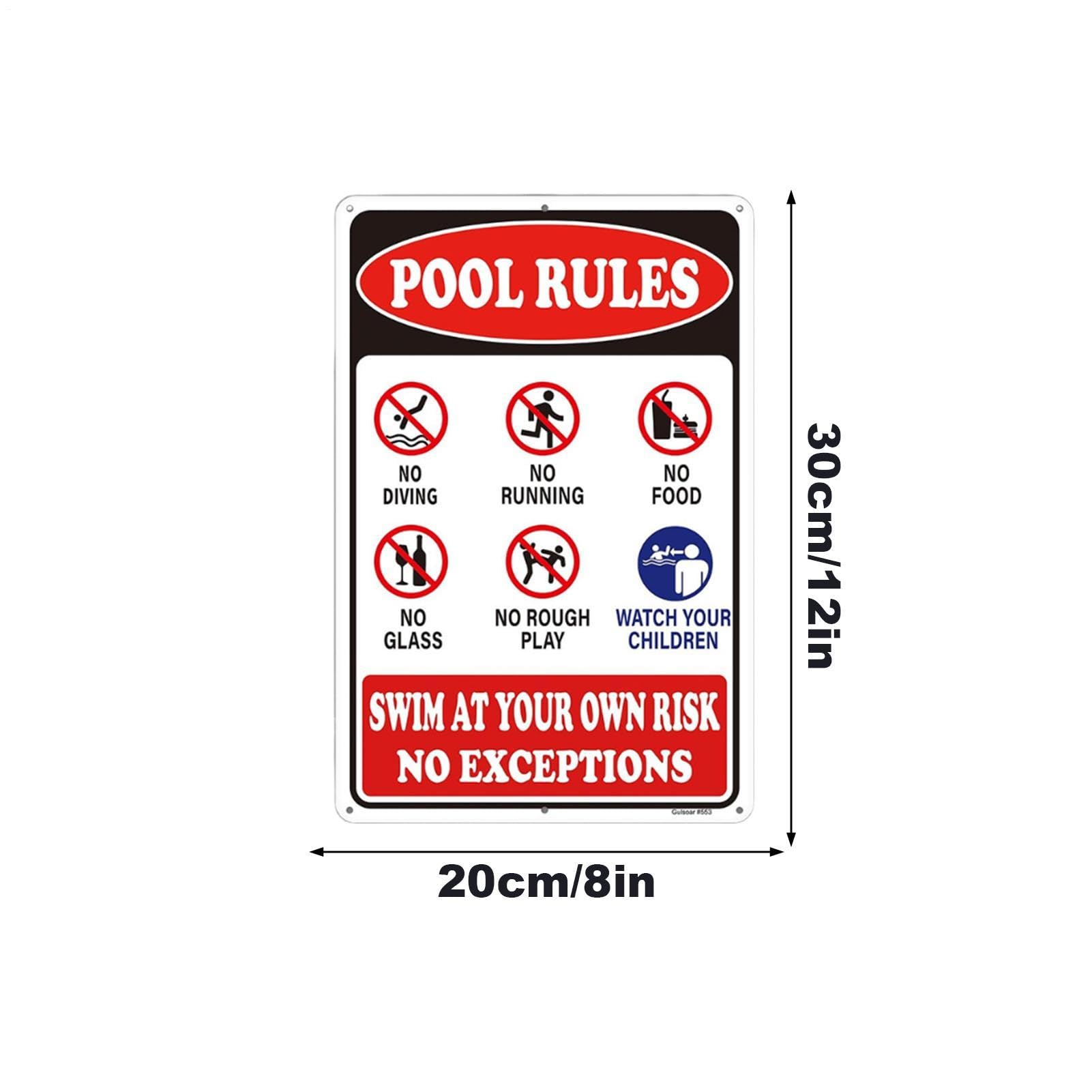Pool Rules Sign - 8x12 Inch Decorative Plate for Outdoor Decor | Funny Poolside Warning Sign, Waterproof Wall Plaques Perfect for Beach Swimming Backyard Deck Door House Gym Home