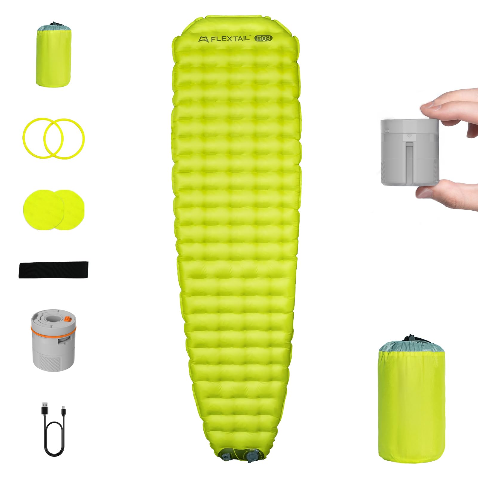 FLEXTAILGEAR Portable Sleeping Pad with Electric Air Pump, 9.4 R-Value Self Inflating Sleeping Pad, Ultralight Air Mattress for Camping, Backpacking, Hiking, Travel (Large)