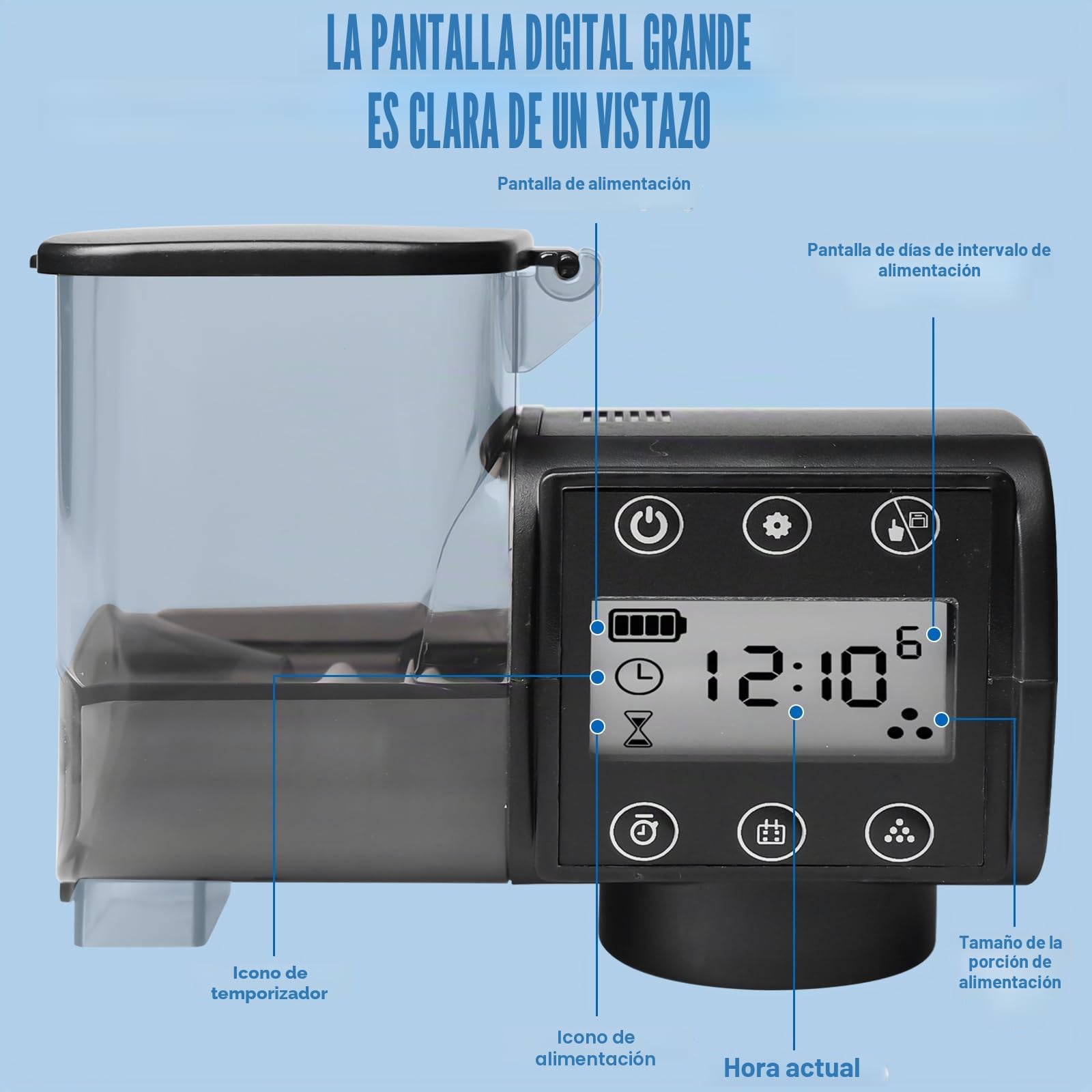 Comedero automático para acuario, 250 ml, dispensador automático de alimentos para peces para acuarios con pilas, comedero automático para peces con recipiente para comida, alimento para peces de