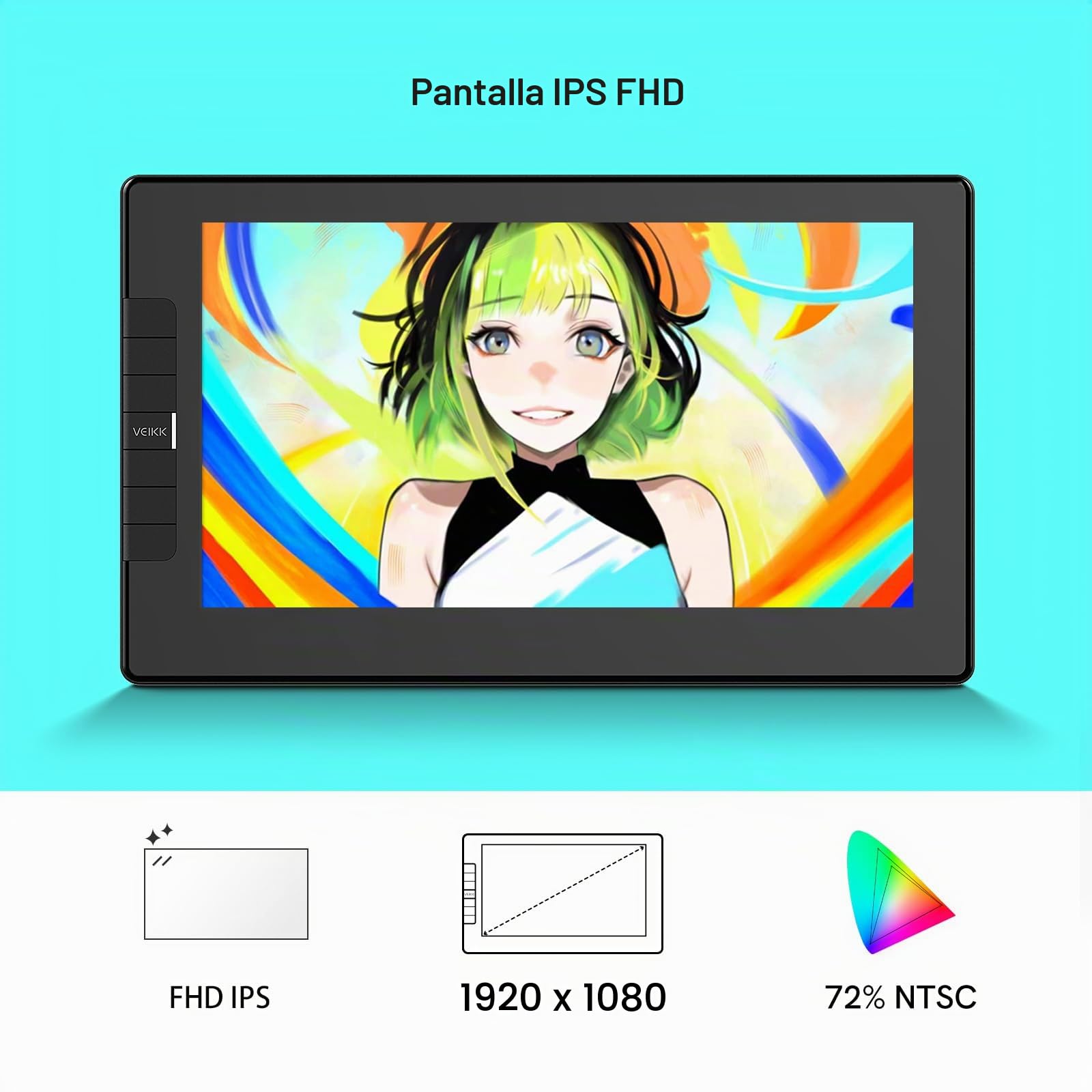 VEIKK VK1200 - Tableta de Dibujo de 11.6 Pulgadas con Pantalla, 8192 Niveles de presión sin batería, función de inclinación, 6 Teclas de Acceso Directo, para Artistas, Estudiantes y Principiantes