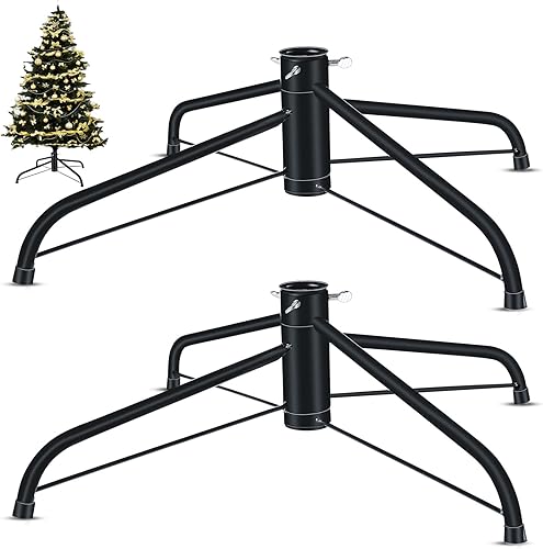 2 soportes para árbol de Navidad, 19.7 pulgadas de metal de repuesto para árbol artificial, base de árbol artificial plegable con tornillo de pulgar