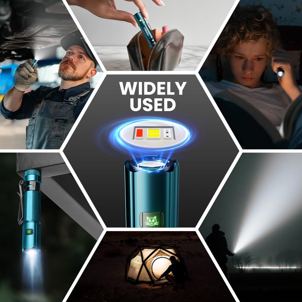 Yemao Emergency EDC Flashlight,Rechargeable 1500LM Mini Light - 6 Modes with Magnet/Clip,Portable Pocket-Sized Keychain Flashlight,IP6 Waterproof LED Torch for Outdoor and Home Use (Blue)