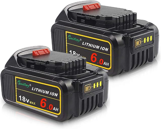 2PACK-QUPER DCB184 18V 6.0Ah MAX XR Replacement Battery Compatible with Dewalt DCS355N-XJ, DCW210N-XJ, DCM563PB-XJ,DCG405N, DCD796N, DCW210N-XJ, DCS571N, DCS335N, DCV517, DCG412N.