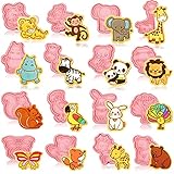 Hoolerry 16 Pcs Animal Cookie Cutters with Plunger Stamps Set 3D Animal Shaped Cookie Cutter Stampers Embossing Biscuit Fondant Cheese Baking Molds for DIY