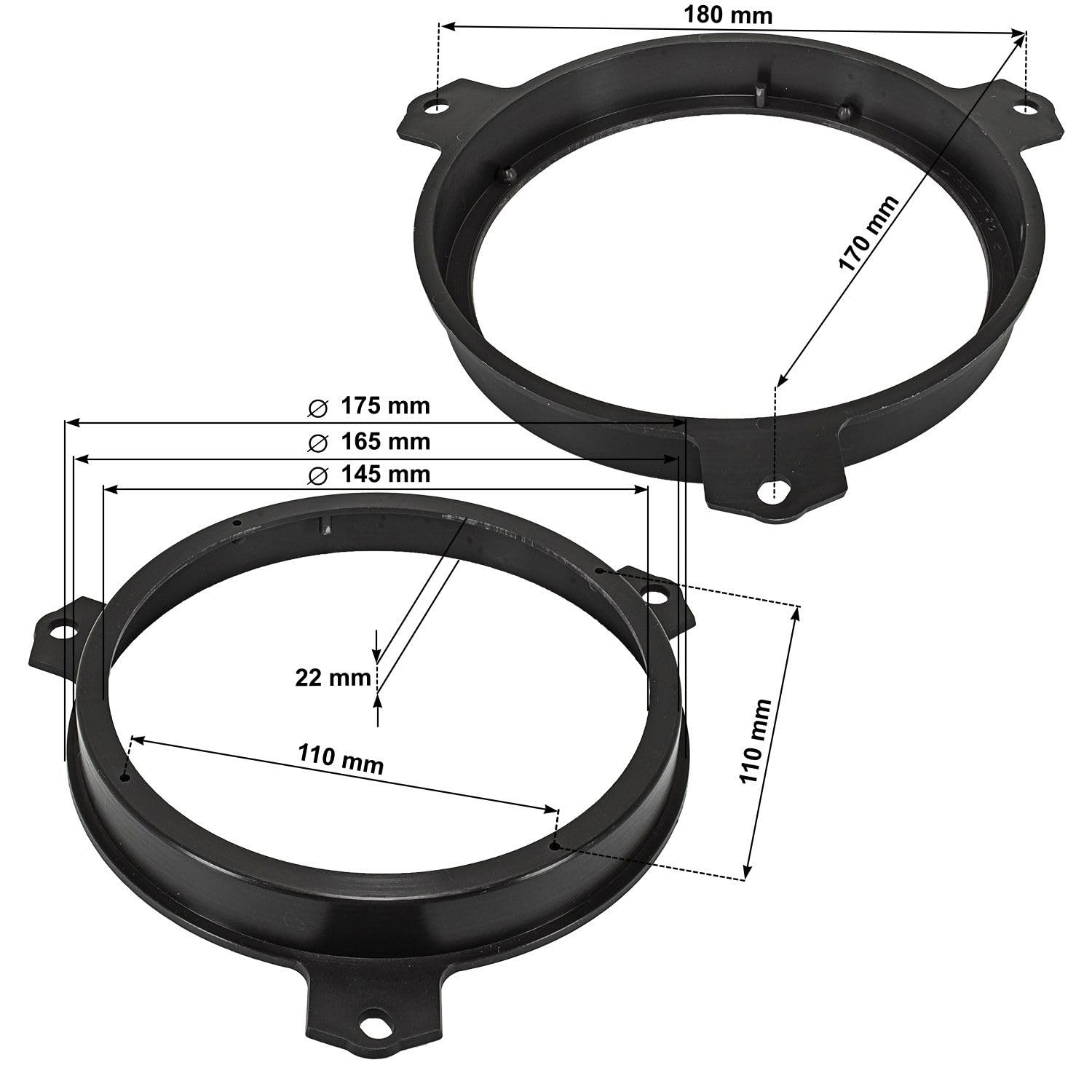 tomzz Audio 2808-000 Anelli per altoparlanti staffe adattatore compatibile con Citroen C1 Peugeot 108 Toyota Aygo Yaris RAV4 Subaru Outback porta anteriore per 165 millimetri altoparlanti DIN