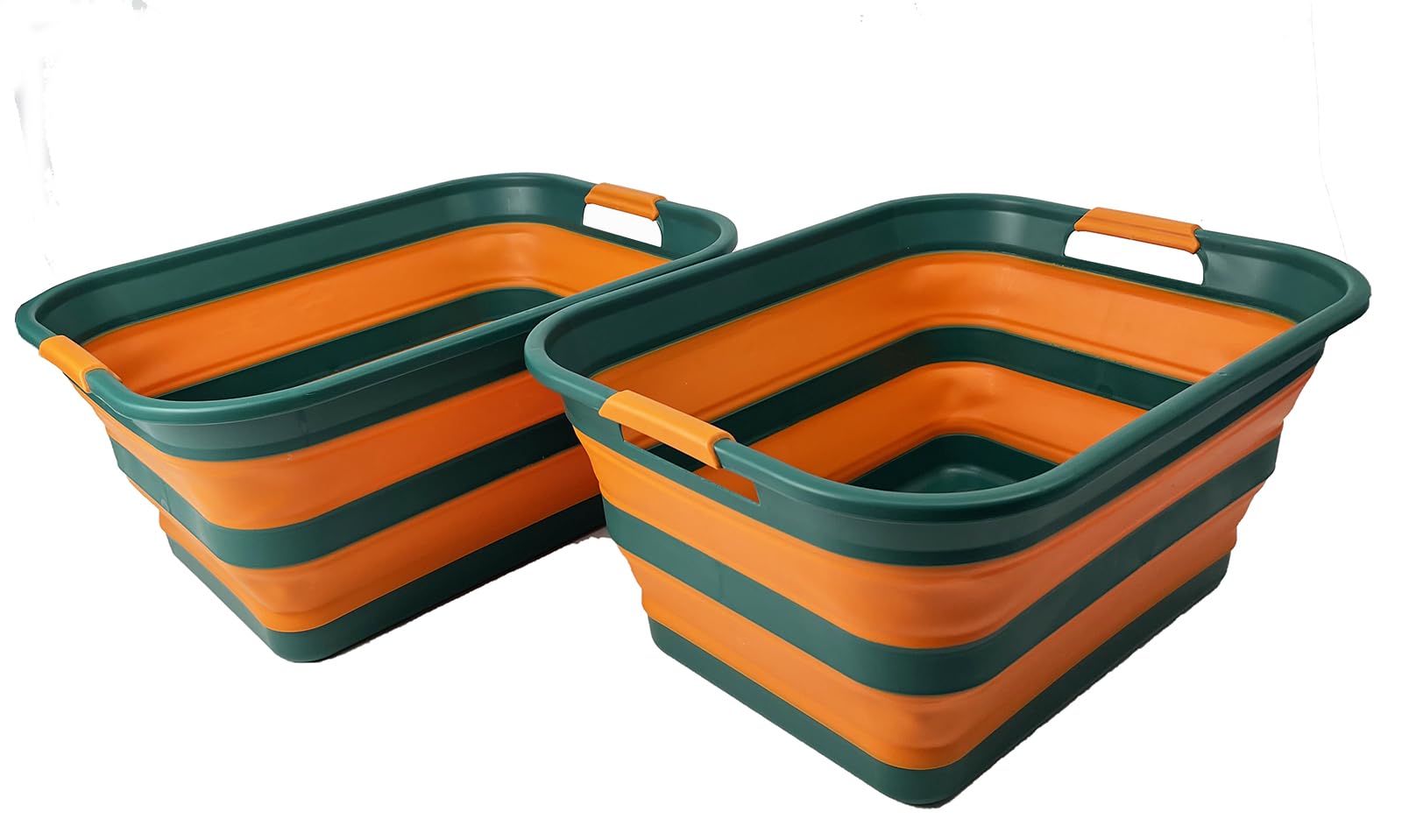 SAMMART Collapsible Plastic Laundry Basket with Handle/Foldable Pop Up Storage Hamper/Portable Laundry Organizer-Space Saving Washing Tub/Household Storage (Teal Green/Autumn leaf, 42L (Set of 2))