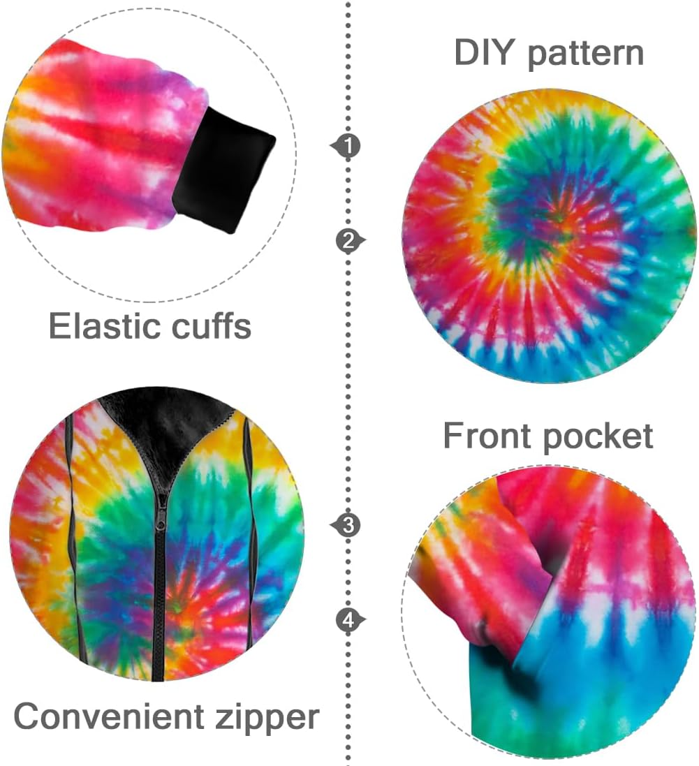 Tie Dye Womens Mens Winter Jacket,Fleece Lined Zip-up Hoodie Warm Sweatshirt Coat - Image 2
