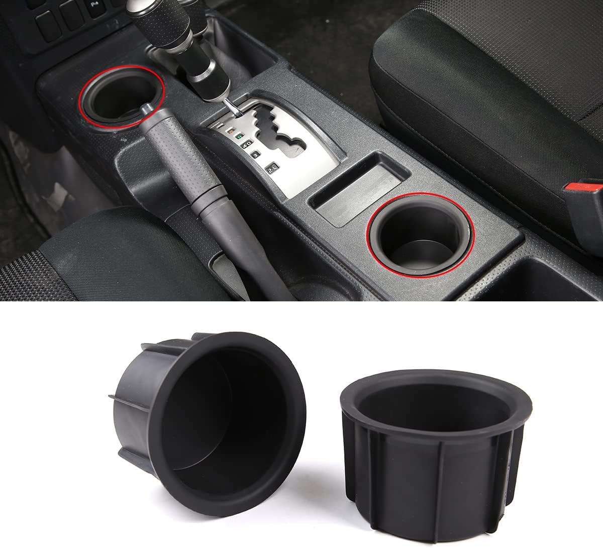 Fit for Toyota FJ Cruiser 2007-2021 Gear Shift Console Cup Holder Sub Assembly, Cup Holder Inserts Replacement Storage Cup Holder 2Pcs (Black)