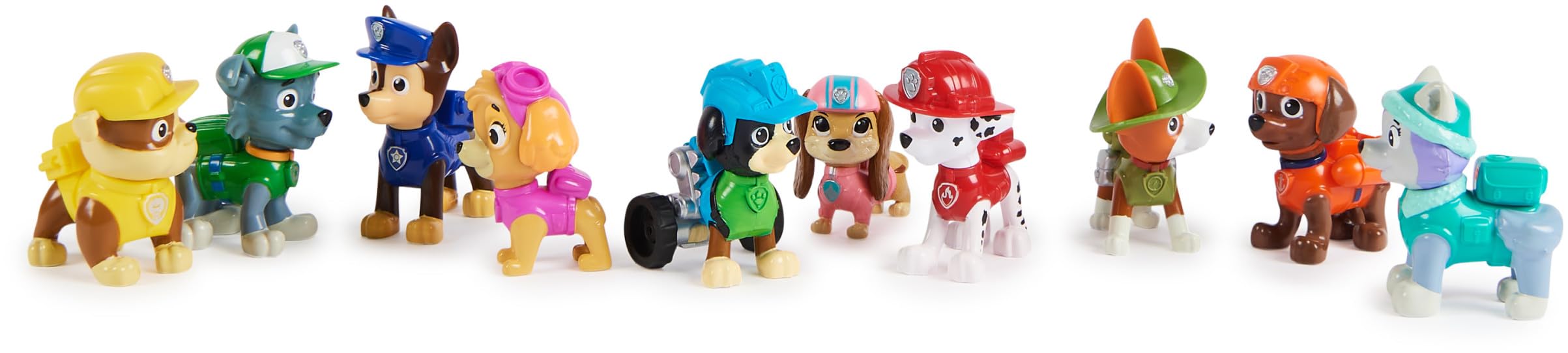 PAW PATROL – Action Pups Geschenkset mit 10 Hundefiguren zum Sammeln, alle Hauptcharaktere in Uniform mit Werkzeug, für Kinder ab 3 Jahren.