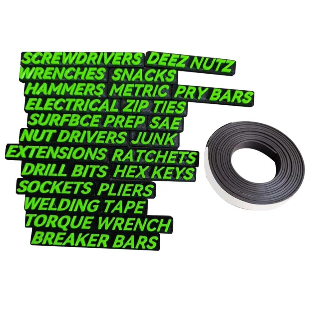 Jnchdghwa Green Magnetic Tool Box Organizer Labels 23 Pcs Bold Easy-To-Read 3D Magnetic Toolbox Drawer Tags Toolboxwidget Stickers B