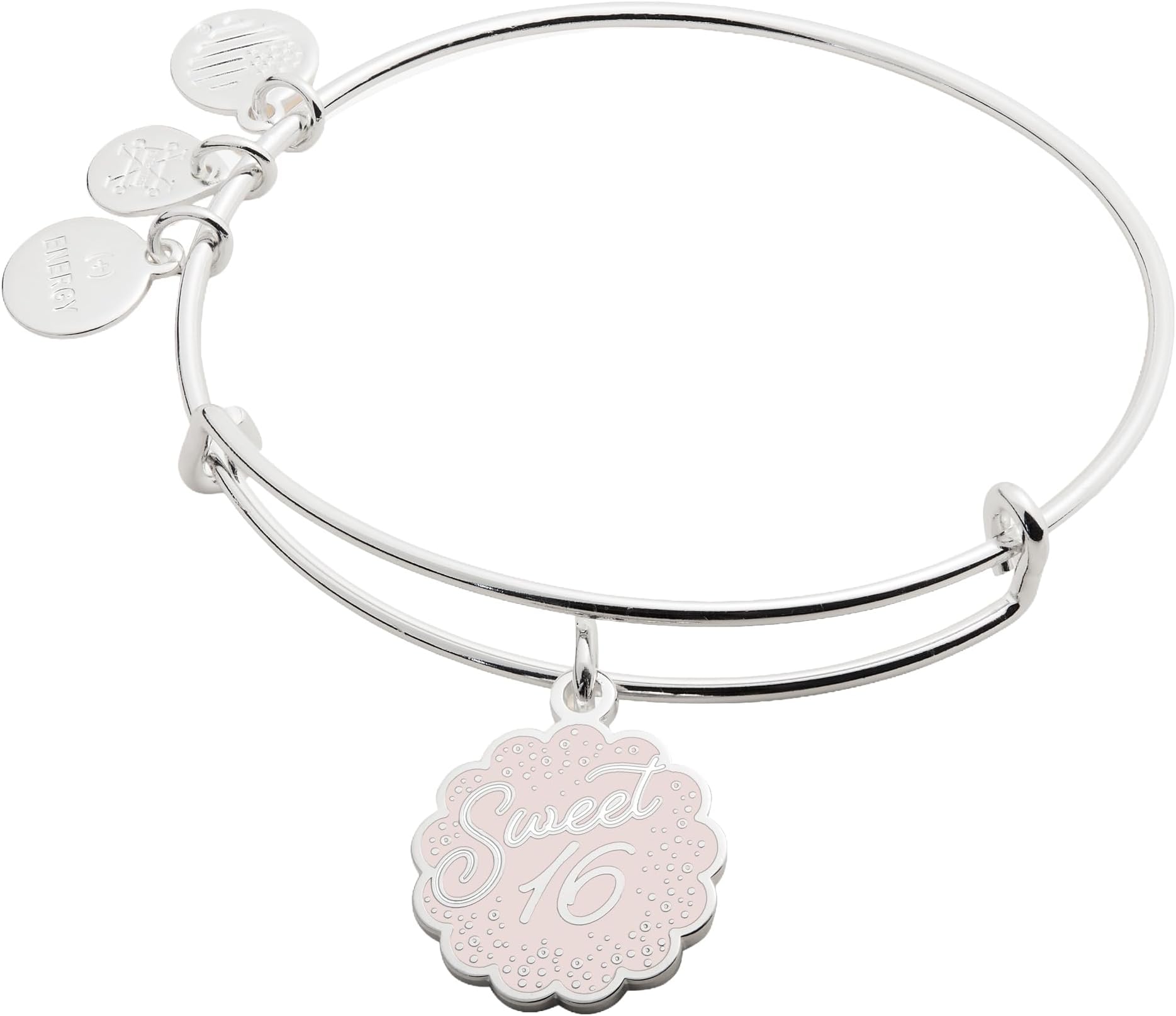 Alex and Ani 'Sweet 16' Charm Bangle - Expandable Bracelet for Women, Nickel-Free, Shiny Silver Finish, Ideal Gift Jewelry