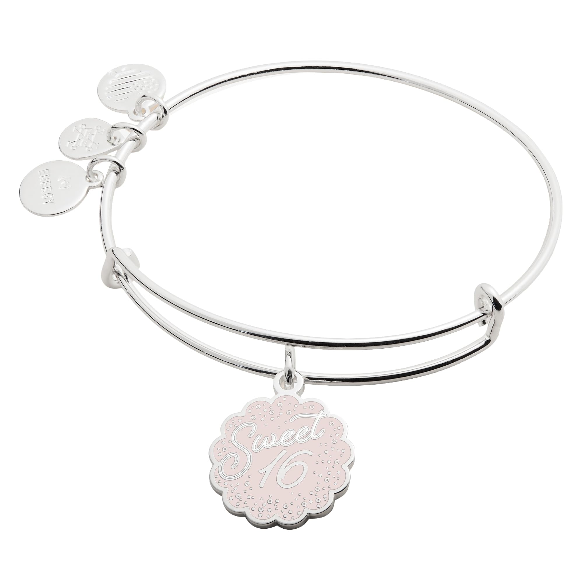 Alex and Ani 'Sweet 16' Charm Bangle - Expandable Bracelet for Women, Nickel-Free, Shiny Silver Finish, Ideal Gift Jewelry