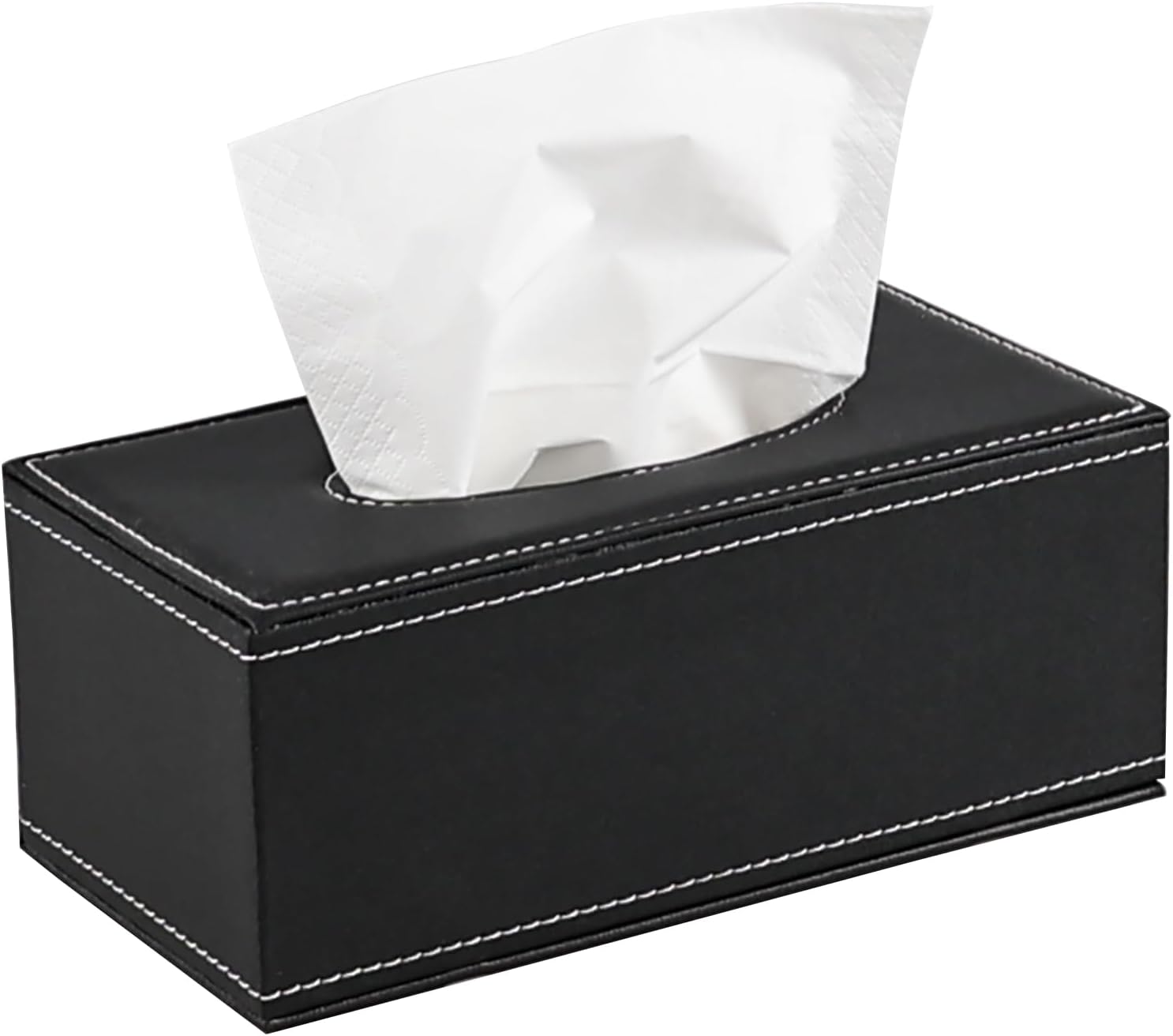 Leather Tissue Box Holder, Black Tissue Holder for Home Kitchen Office Car