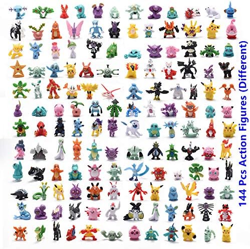 144 Pcs Action Figures Monsters Toys Set for Pokemon Game Players, Kid's Great Gifts for Birthday, Party, Christmas, Size 1.0-1.38 inch