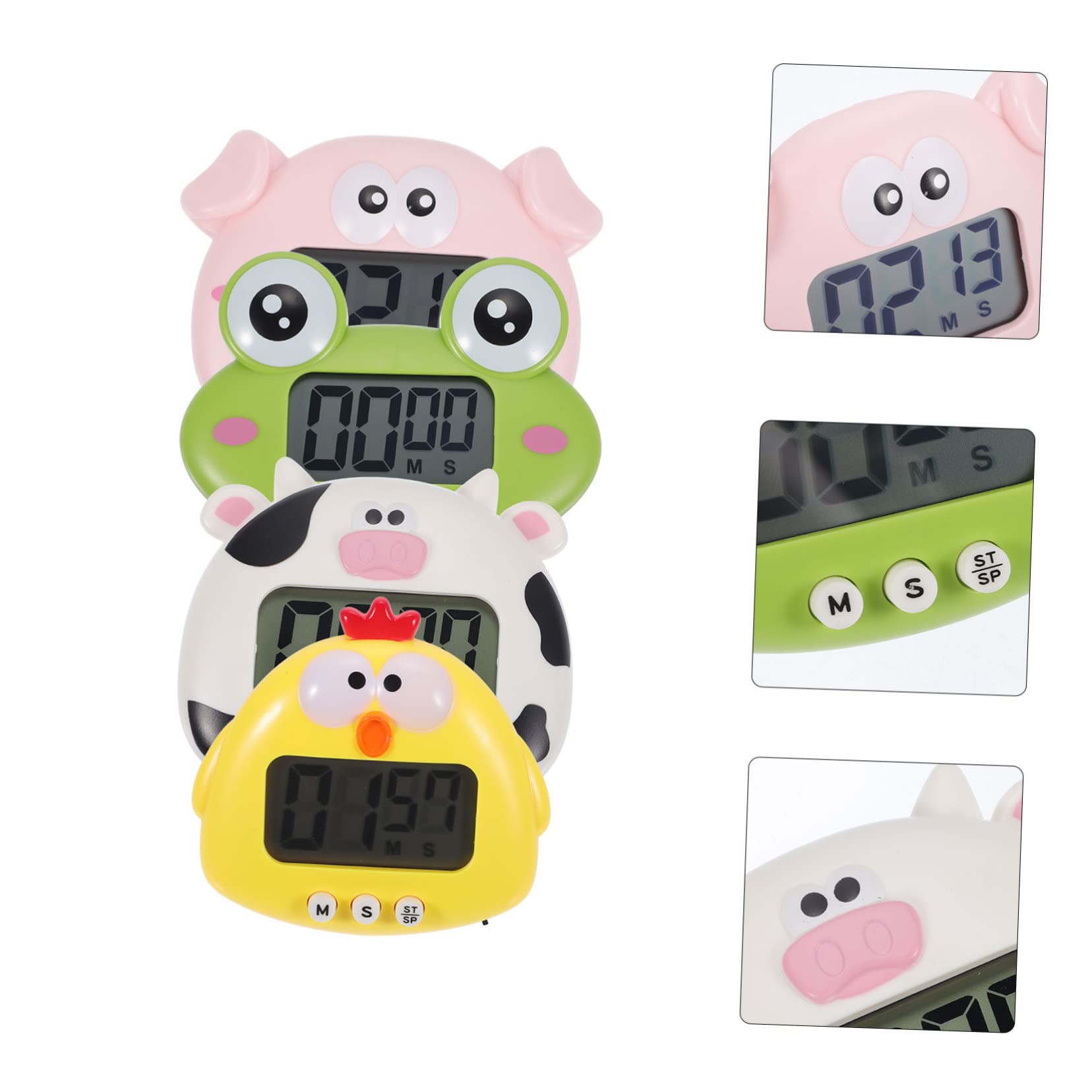 MAGICLULU Minuteur de Cuisson Numérique Magnétique 4 Pièces en Plastique Léger avec Animaux de Dessin Animé pour Gestion Temps Cuisine et Formation D'habitudes