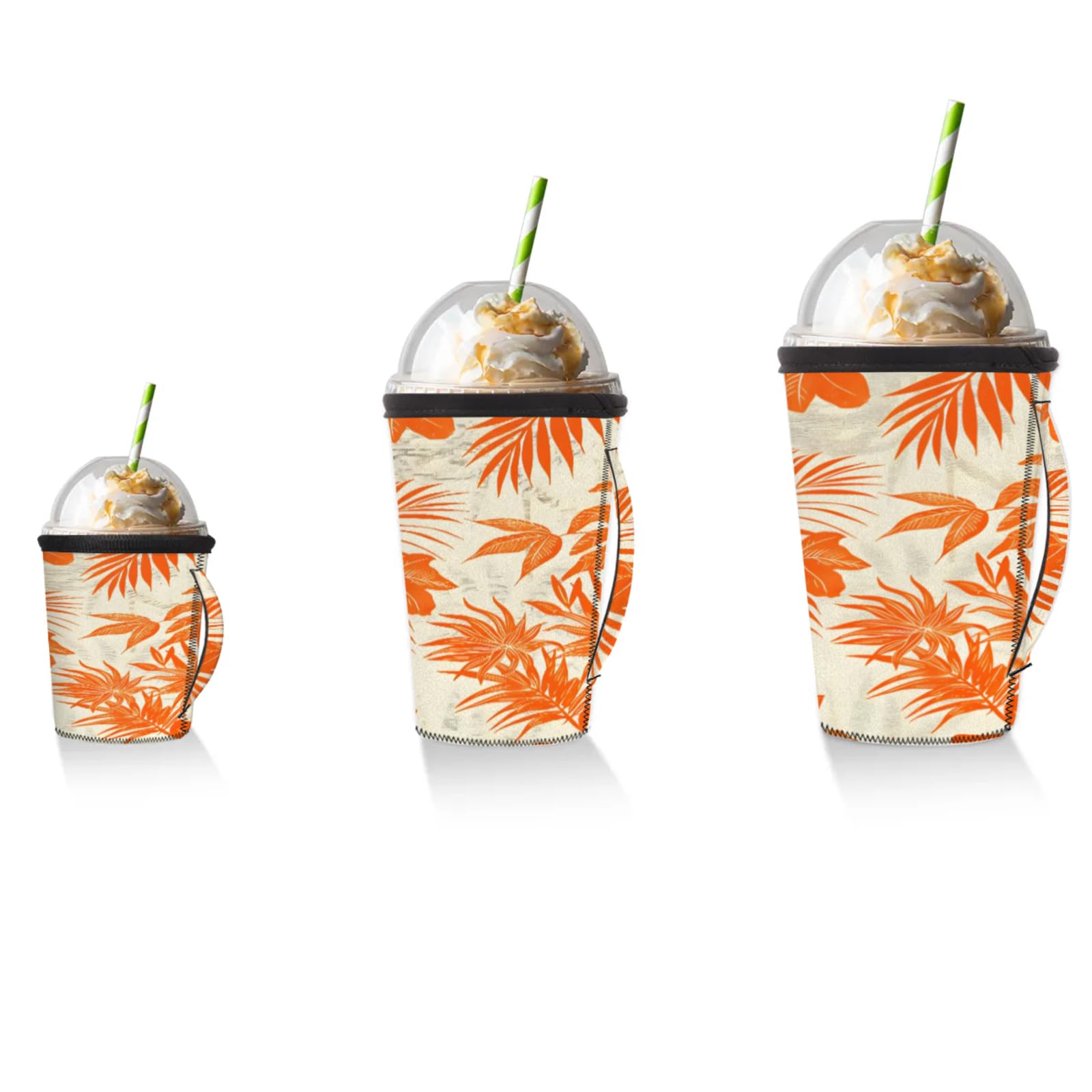 Beautiful Leaves Reusable Neoprene Coffee Sleeve with Handle Insulated Iced Coffee Cup Holder Reduces Condensation Fits 24-28 oz Cups M