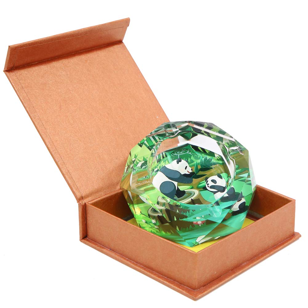 Cendrier octogonal en verre avec motif panda unique de 9,9 cm pour la maison, le bureau, la décoration de table, cadeau pour papa