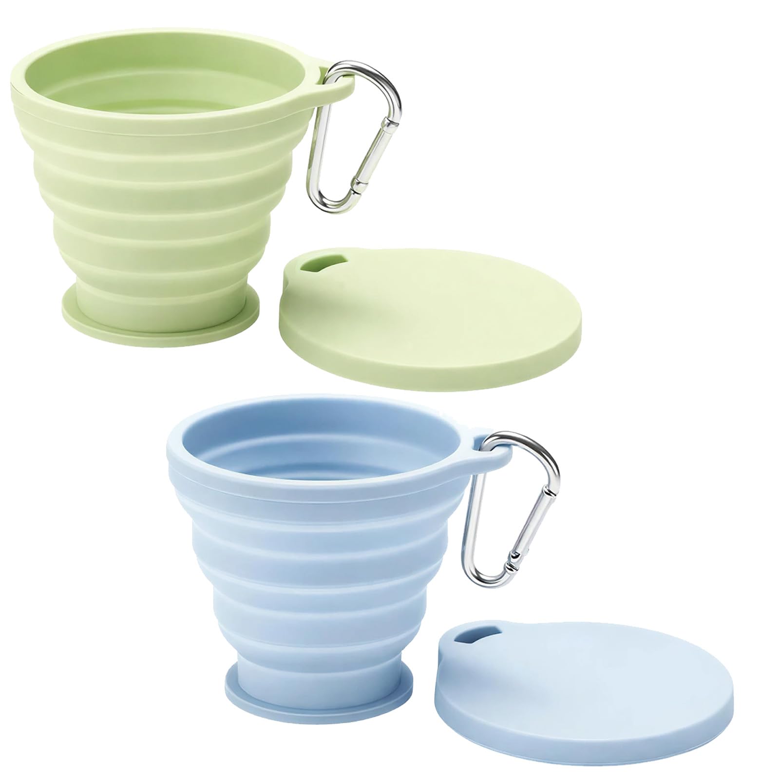 Set of 2 silicone folding cups, portable for outdoor use, blue and green