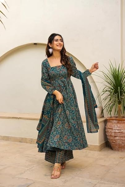 ANNI DESIGNER Rayon Anarkali Printed Kurta with Palazzo & Dupatta | Women Kurta Set with Dupatta | Festive Anarkali Suit Set for Women | Ethnic Wear Kurti Pant Set - Image 5