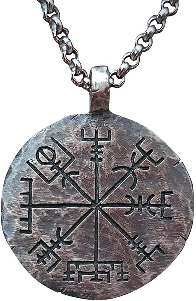Baldur Jewelry - 925 Sterling Silver Viking Compass Necklace Vegvisir Pendant Hand Hammered Norse Jewelry Necklace - Viking Gifts for Men