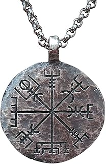 925 Sterling Silver Viking Compass Necklace Vegvisir Pendant Hand Hammer...