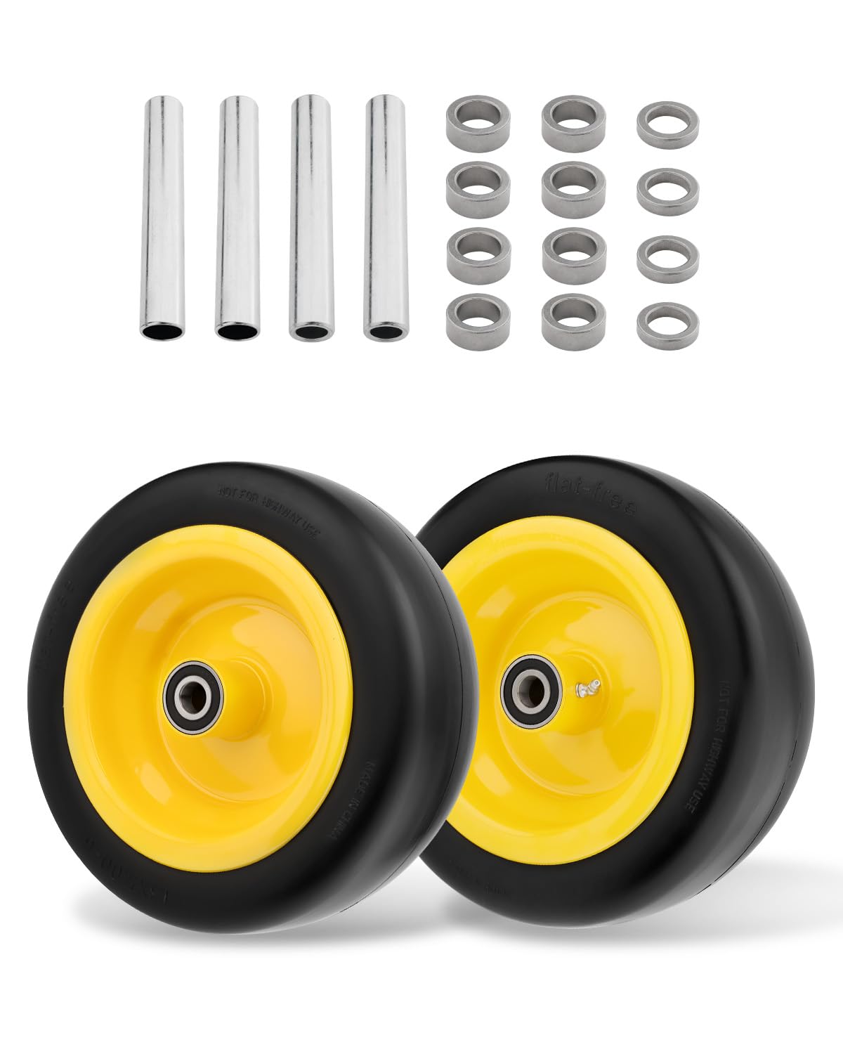 HQPASFY 2 Pack 13x5.00-6 Flat Free Tire and Wheel Assembly