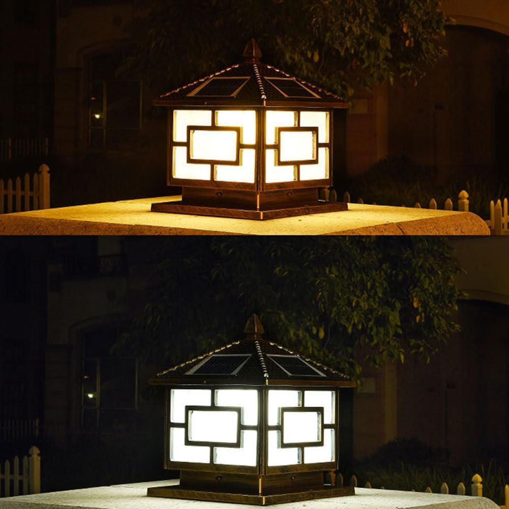 Lampe pilier d'extérieur étanche - Lampe solaire - Rétro - Villa - Décoration - Noir - 40 cm