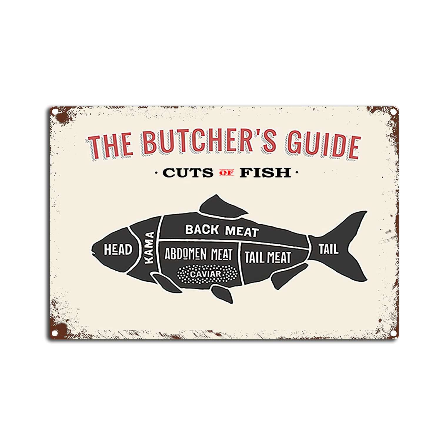 Preeklen Tin Sign 079 Vintage Butcher Guide Metal Tin Sign Cuts Of Fish Tin Sign Retro Wall Art Sign For Home Kitchen Restaurant Bar Wall Decor 8X12inch-Tin Sign